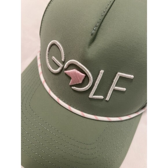 1764 Vented Pink and Green Embroidered Golf Hat Adjustable - Picture 2 of 8